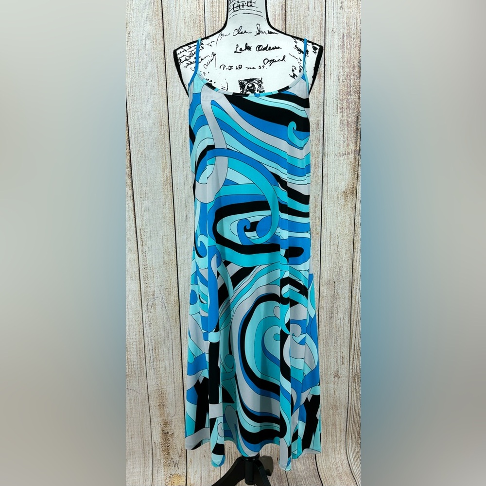 Michael Kors Midi Dress Size XL Summer Blue Retro Waves